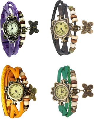 NS18 Vintage Butterfly Rakhi Combo of 4 Purple, Yellow, Black And Green Analog Watch  - For Women   Watches  (NS18)
