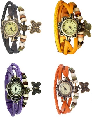 NS18 Vintage Butterfly Rakhi Combo of 4 Black, Purple, Yellow And Orange Analog Watch  - For Women   Watches  (NS18)