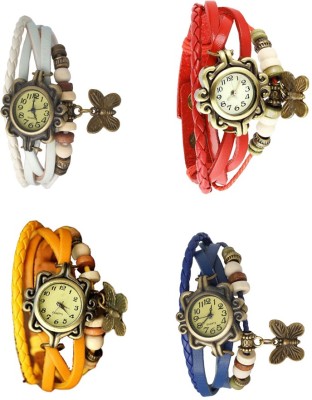 NS18 Vintage Butterfly Rakhi Combo of 4 White, Yellow, Red And Blue Analog Watch  - For Women   Watches  (NS18)