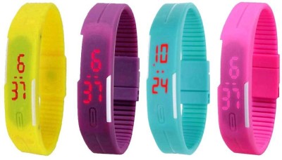 NS18 Silicone Led Magnet Band Watch Combo of 4 Yellow, Purple, Sky Blue And Pink Digital Watch  - For Couple   Watches  (NS18)