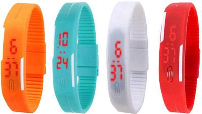 NS18 Silicone Led Magnet Band Watch Combo of 4 Orange, Sky Blue, White And Red Digital Watch  - For Couple   Watches  (NS18)