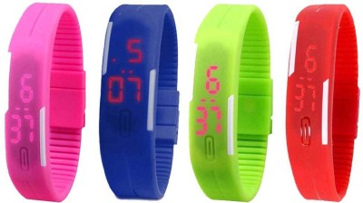 NS18 Silicone Led Magnet Band Watch Combo of 4 Pink, Blue, Green And Red Digital Watch  - For Couple   Watches  (NS18)
