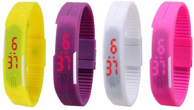 NS18 Silicone Led Magnet Band Watch Combo of 4 Yellow, Purple, White And Pink Digital Watch  - For Couple   Watches  (NS18)