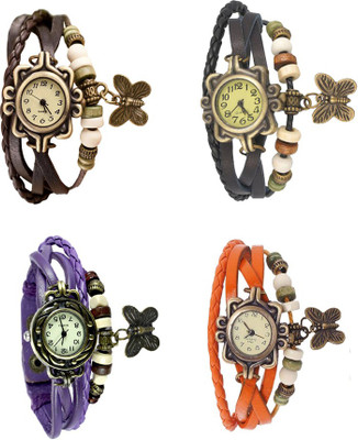 

Kissu Vintage Rakhi Combo of 4 Brown, Purple, Black And Orange Watch - For Women