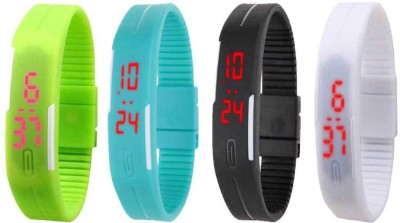 NS18 Silicone Led Magnet Band Combo of 4 Green, Sky Blue, Black And White Digital Watch  - For Boys & Girls   Watches  (NS18)