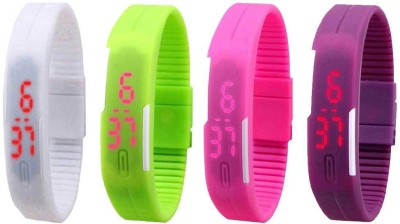 NS18 Silicone Led Magnet Band Watch Combo of 4 White, Green, Pink And Purple Digital Watch  - For Couple   Watches  (NS18)
