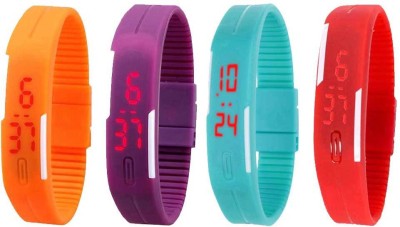 NS18 Silicone Led Magnet Band Watch Combo of 4 Orange, Purple, Sky Blue And Red Digital Watch  - For Couple   Watches  (NS18)
