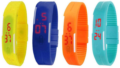 Kissu Led Magnet Band Combo of 4 Yellow, Blue, Orange And Sky Blue Watch - For Men & Women