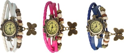 NS18 Vintage Butterfly Rakhi Watch Combo of 3 White, Pink And Blue Analog Watch  - For Women   Watches  (NS18)