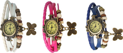 

NS18 Vintage Butterfly Rakhi Watch Combo of 3 White, Pink And Blue Watch - For Women