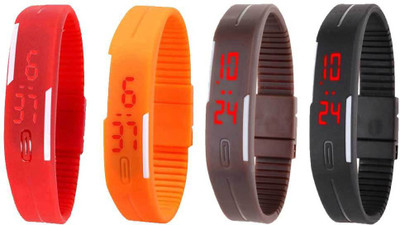 View NS18 Silicone Led Magnet Band Combo of 4 Red, Orange, Brown And Black Digital Watch  - For Boys & Girls Wrist Watches Price Online(NS18)