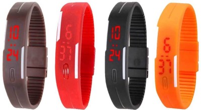 NS18 Silicone Led Magnet Band Combo of 4 Brown, Red, Black And Orange Digital Watch  - For Boys & Girls   Watches  (NS18)