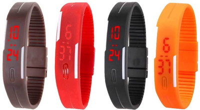 

NS18 Silicone Led Magnet Band Combo of 4 Brown, Red, Black And Orange Watch - For Boys & Girls