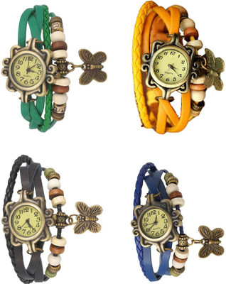

Kissu Vintage Rakhi Combo of 4 Green, Black, Yellow And Blue Watch - For Women