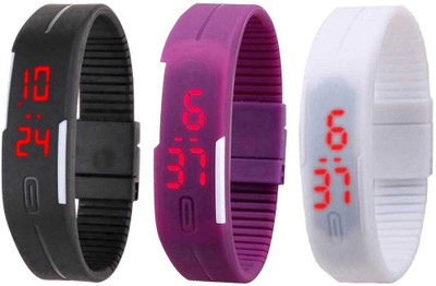 

Kissu Led Band Watch Combo of 3 Black, Purple And White Watch - For Couple