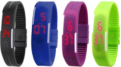 NS18 Silicone Led Magnet Band Combo of 4 Black, Blue, Purple And Green Digital Watch  - For Boys & Girls   Watches  (NS18)