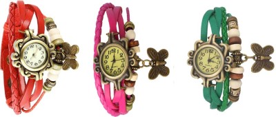 NS18 Vintage Butterfly Rakhi Watch Combo of 3 Red, Pink And Green Analog Watch  - For Women   Watches  (NS18)