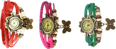 

Kissu Vintage Rakhi Watch Combo of 3 Red, Pink And Green Watch - For Women