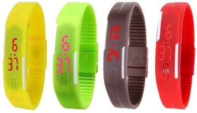 NS18 Silicone Led Magnet Band Watch Combo of 4 Yellow, Green, Brown And Red Digital Watch  - For Couple   Watches  (NS18)