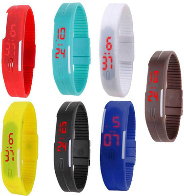

NS18 Silicone Led Magnet Band Combo of 7 Red, Sky Blue, White, Yellow, Black, Blue And Brown Watch - For Boys & Girls