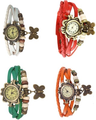 NS18 Vintage Butterfly Rakhi Combo of 4 White, Green, Red And Orange Analog Watch  - For Women   Watches  (NS18)