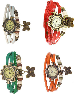 

NS18 Vintage Butterfly Rakhi Combo of 4 White, Green, Red And Orange Watch - For Women