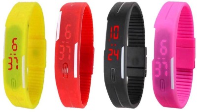 NS18 Silicone Led Magnet Band Combo of 4 Yellow, Red, Black And Pink Digital Watch  - For Boys & Girls   Watches  (NS18)