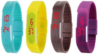 NS18 Silicone Led Magnet Band Watch Combo of 4 Sky Blue, Yellow, Brown And Purple Digital Watch  - For Couple   Watches  (NS18)