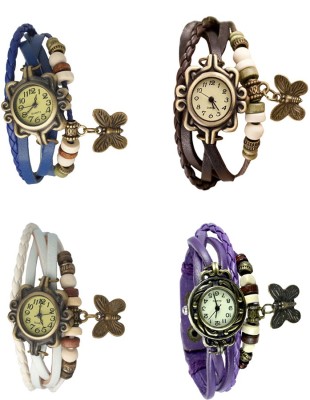 NS18 Vintage Butterfly Rakhi Combo of 4 Blue, White, Brown And Purple Analog Watch  - For Women   Watches  (NS18)