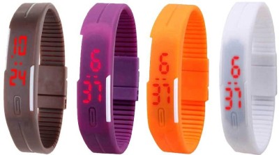 NS18 Silicone Led Magnet Band Combo of 4 Brown, Purple, Orange And White Digital Watch  - For Boys & Girls   Watches  (NS18)