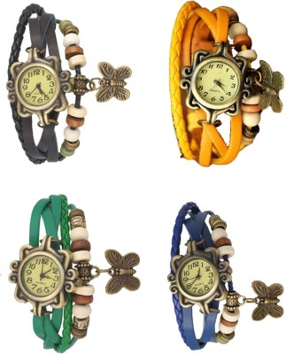 NS18 Vintage Butterfly Rakhi Combo of 4 Black, Green, Yellow And Blue Analog Watch  - For Women   Watches  (NS18)