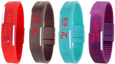 NS18 Silicone Led Magnet Band Watch Combo of 4 Red, Brown, Sky Blue And Purple Digital Watch  - For Couple   Watches  (NS18)