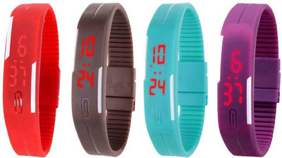 

Kissu Led Magnet Band Combo of 4 Red, Brown, Sky Blue And Purple Watch - For Men & Women