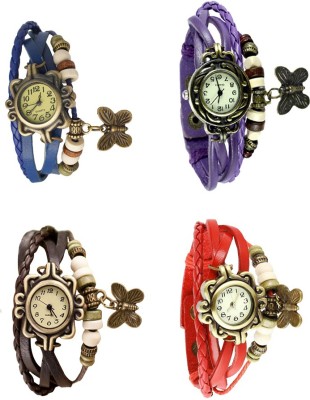 NS18 Vintage Butterfly Rakhi Combo of 4 Blue, Brown, Purple And Red Analog Watch  - For Women   Watches  (NS18)