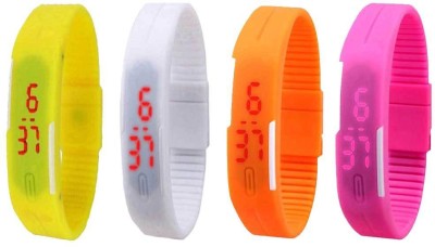 NS18 Silicone Led Magnet Band Watch Combo of 4 Yellow, White, Orange And Pink Digital Watch  - For Couple   Watches  (NS18)
