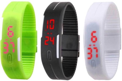 NS18 Silicone Led Magnet Band Combo of 3 Green, Black And White Digital Watch  - For Boys & Girls   Watches  (NS18)