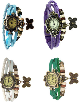 

Kissu Vintage Rakhi Combo of 4 Sky Blue, White, Purple And Green Watch - For Women