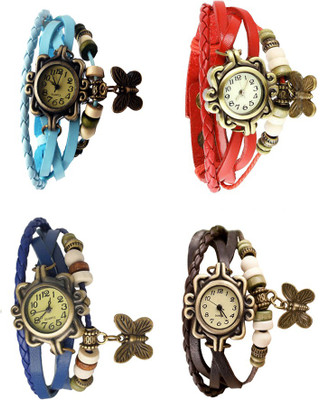 

Kissu Vintage Rakhi Combo of 4 Sky Blue, Blue, Red And Brown Watch - For Women