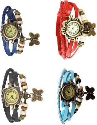 NS18 Vintage Butterfly Rakhi Combo of 4 Blue, Black, Red And Sky Blue Analog Watch  - For Women   Watches  (NS18)
