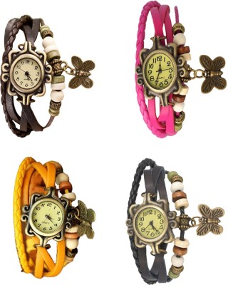 NS18 Vintage Butterfly Rakhi Combo of 4 Brown, Yellow, Pink And Black Analog Watch  - For Women   Watches  (NS18)