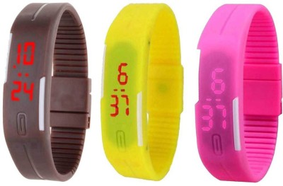 NS18 Silicone Led Magnet Band Combo of 3 Brown, Yellow And Pink Digital Watch  - For Boys & Girls   Watches  (NS18)
