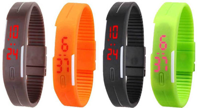 View NS18 Silicone Led Magnet Band Combo of 4 Brown, Orange, Black And Green Digital Watch  - For Boys & Girls Wrist Watches Price Online(NS18)