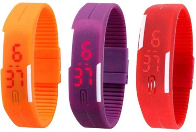 NS18 Silicone Led Magnet Band Combo of 3 Orange, Purple And Red Digital Watch  - For Boys & Girls   Watches  (NS18)