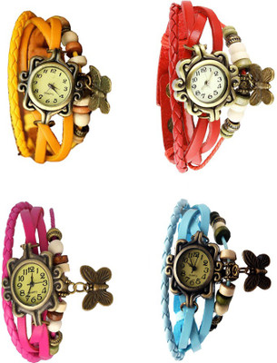 

Kissu Vintage Rakhi Combo of 4 Yellow, Pink, Red And Sky Blue Watch - For Women