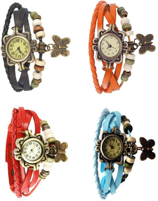 

NS18 Vintage Butterfly Rakhi Combo of 4 Black, Red, Orange And Sky Blue Watch - For Women