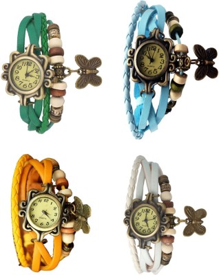 NS18 Vintage Butterfly Rakhi Combo of 4 Green, Yellow, Sky Blue And White Analog Watch  - For Women   Watches  (NS18)