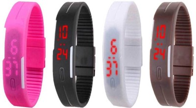 NS18 Silicone Led Magnet Band Combo of 4 Pink, Black, White And Brown Digital Watch  - For Boys & Girls   Watches  (NS18)