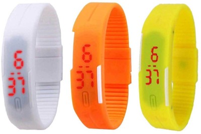NS18 Silicone Led Magnet Band Combo of 3 White, Orange And Yellow Digital Watch  - For Boys & Girls   Watches  (NS18)