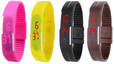 NS18 Silicone Led Magnet Band Combo of 4 Pink, Yellow, Black And Brown Digital Watch  - For Boys & Girls   Watches  (NS18)
