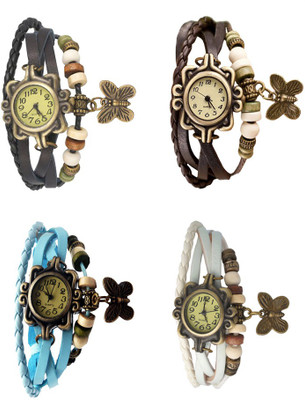 

Kissu Vintage Rakhi Combo of 4 Black, Sky Blue, Brown And White Watch - For Women